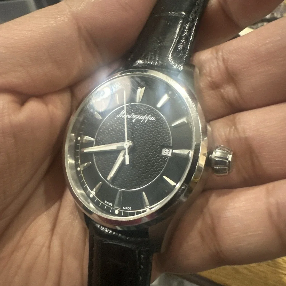Working Montegrappa Fortuna Black Dial Leather Strap IDFOWALC 42mm Mens Watch